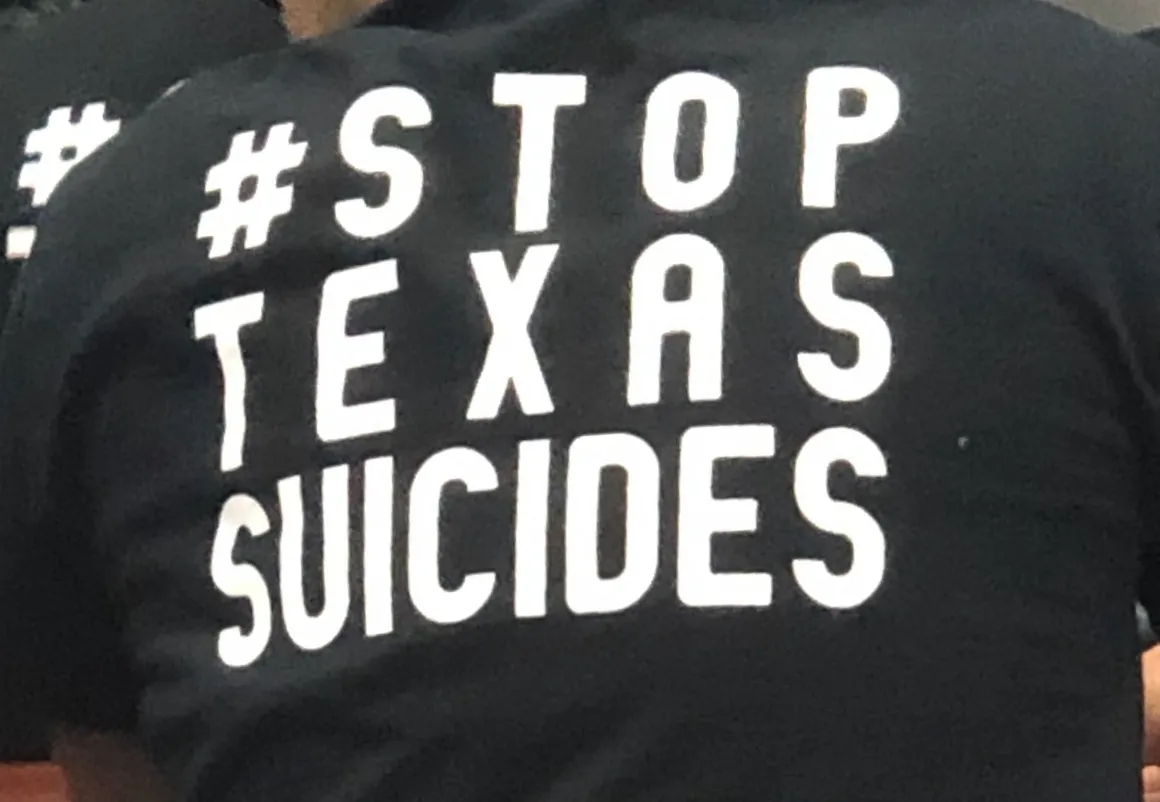 #StopTexasSuicides t-shirt back.