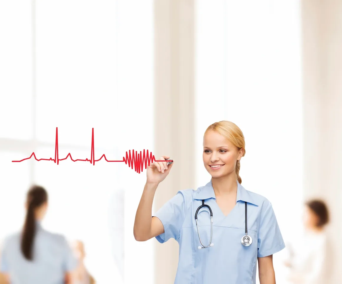 Nurse drawing healthy heart rate.