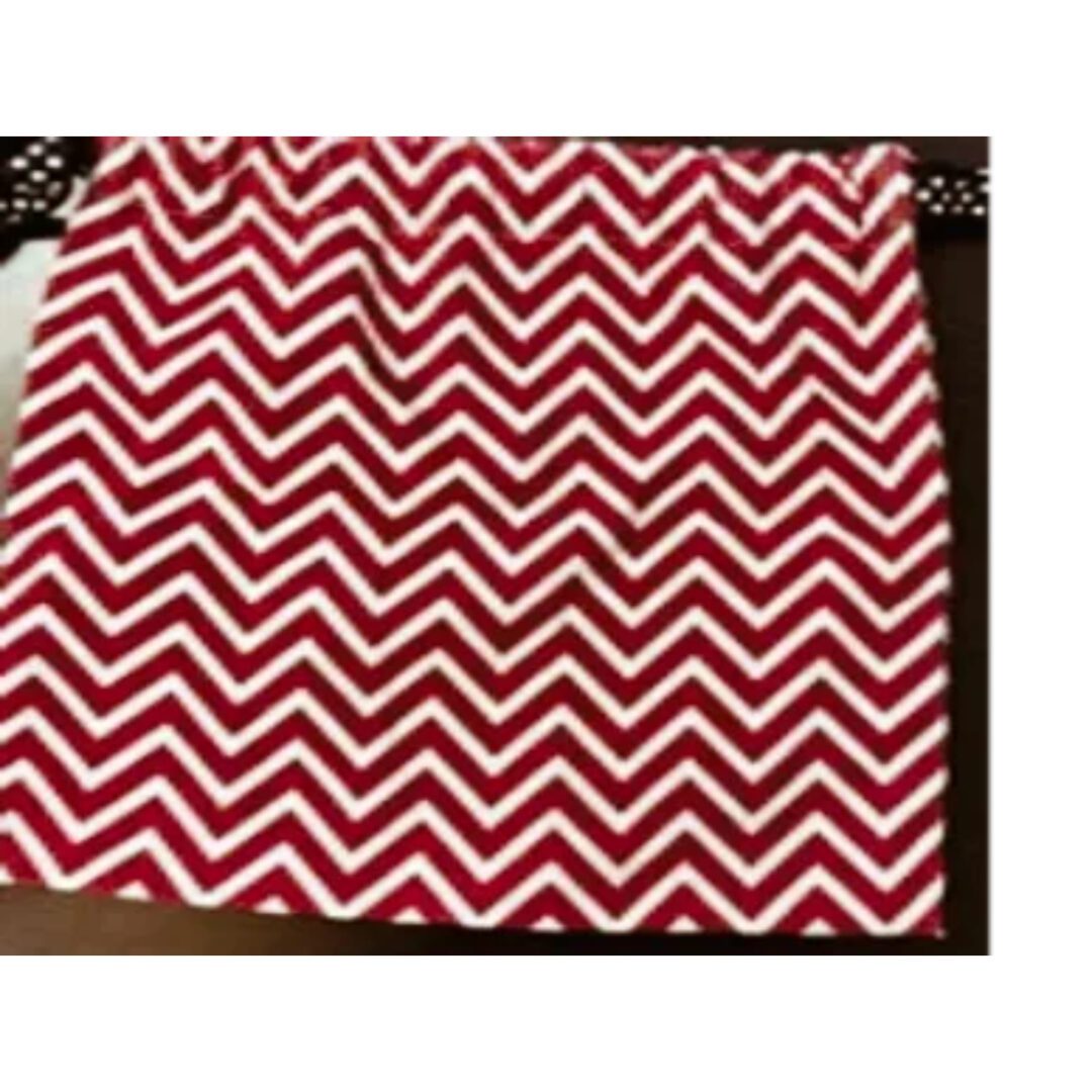 Red and white chevron fabric bag.